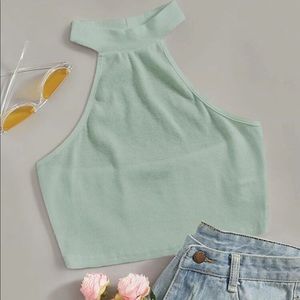 High Neck Green Cropped Tank